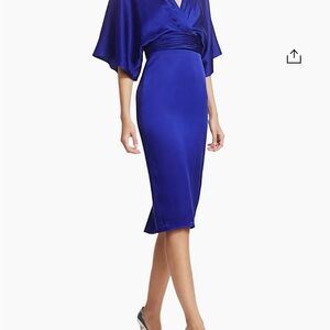 Theia       V-Neck Satin Dress